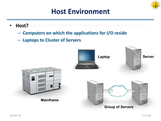 Host Environment
• Host?
– Computers on which the applications for I/O reside
– Laptops to Cluster of Servers
18-Feb-20
Laptop Server
Group of Servers
Mainframe
5 of 162
 