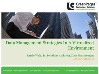 Data Management Strategies In A Virtualized Environment Randy Weis, Sr. Solutions Architect, Data Management  January 20, 2011 