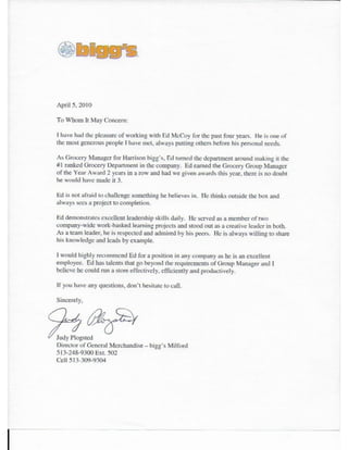 Store Director Letter Of Recommendation