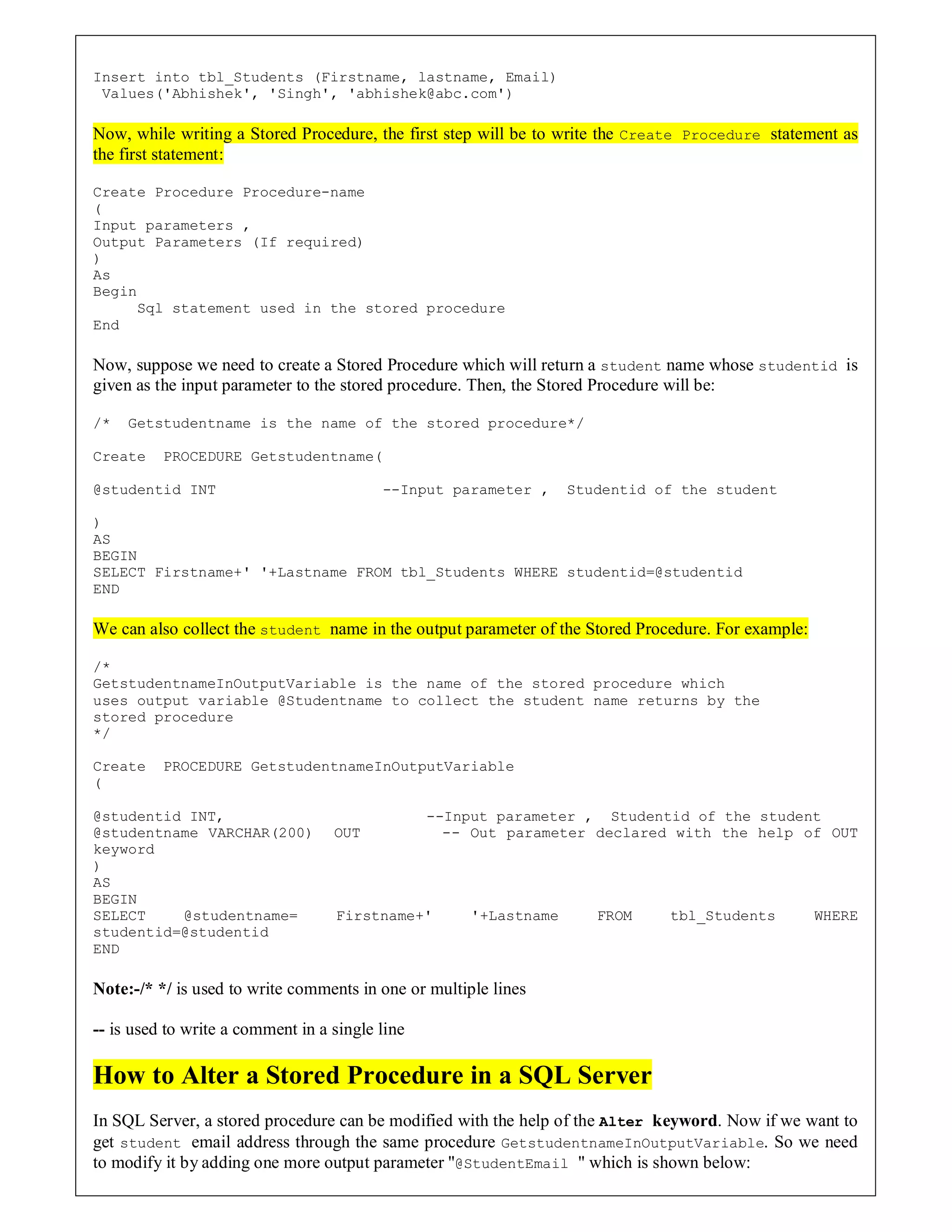 Index Procedure Notes Stored procedure Notes By Durgesh Singh | PDF