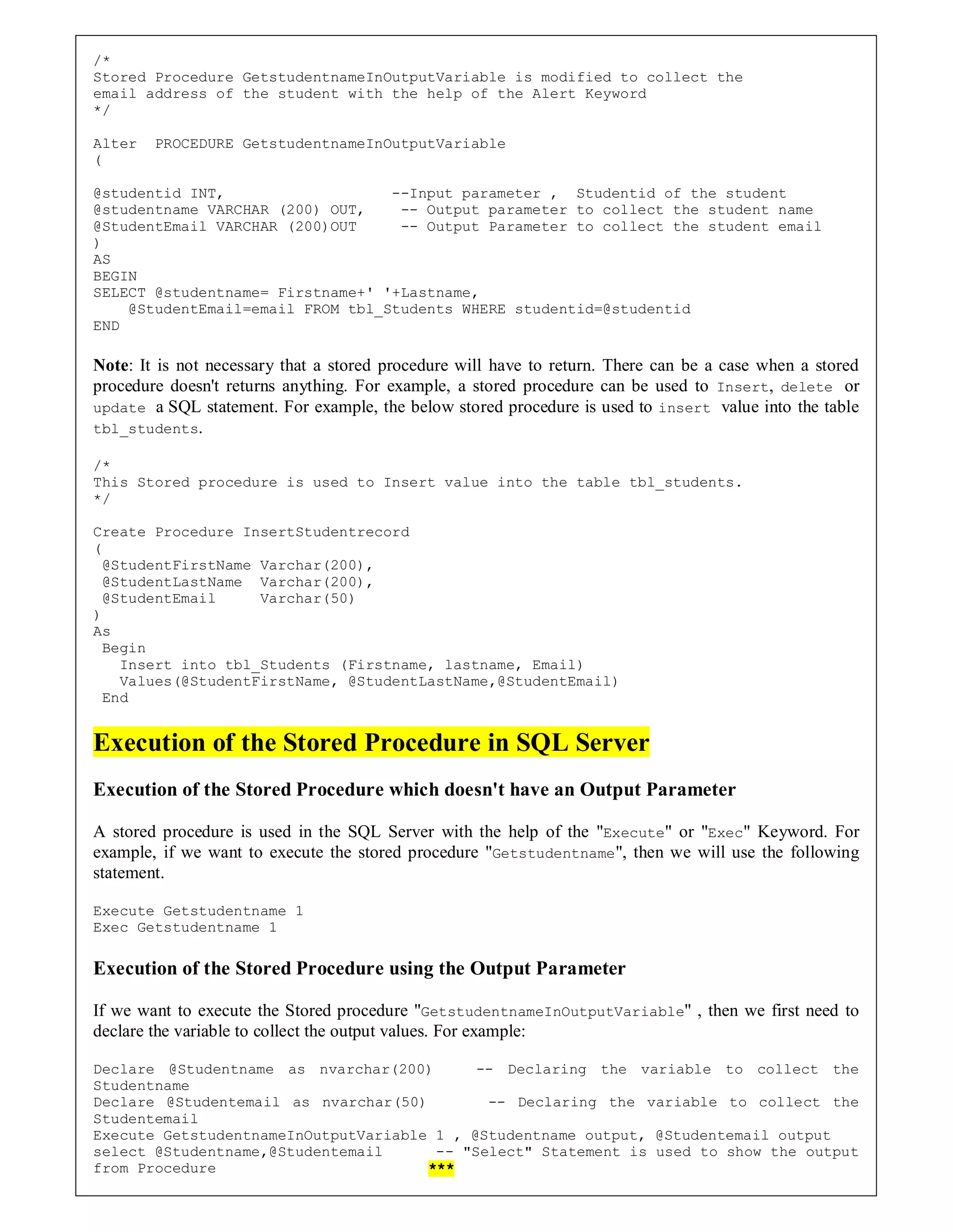 Index Procedure Notes Stored procedure Notes By Durgesh Singh | PDF