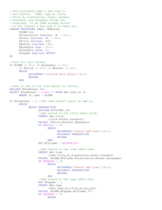 SQL Stored Procedures For My Library Project | PDF
