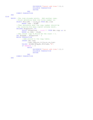 SQL Stored Procedures For My Library Project | PDF | Databases ...