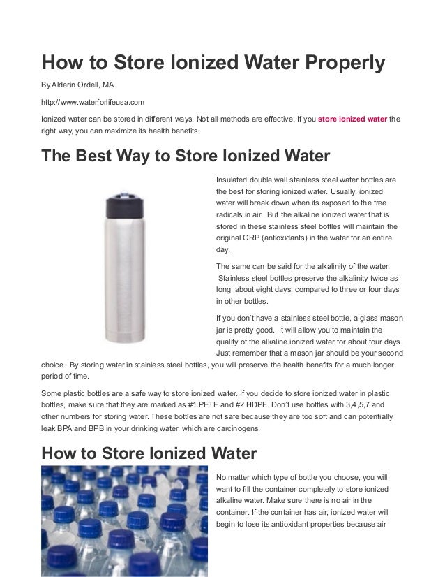 How to Store Ionized Water