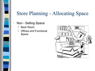 Store Planning - Allocating Space
   Non - Selling Space
     Back Room
     Offices and Functional
      Space
 