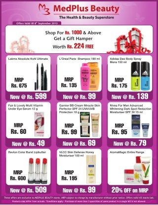  Exclusive MedPlus Beauty Store Offers | 1st - 8th September' 2013