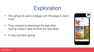 Exploration
• This group of users engage with the page to learn
more
• They choose to download the app after 
having a basic idea of what the app does
• A very lucrative group
 
