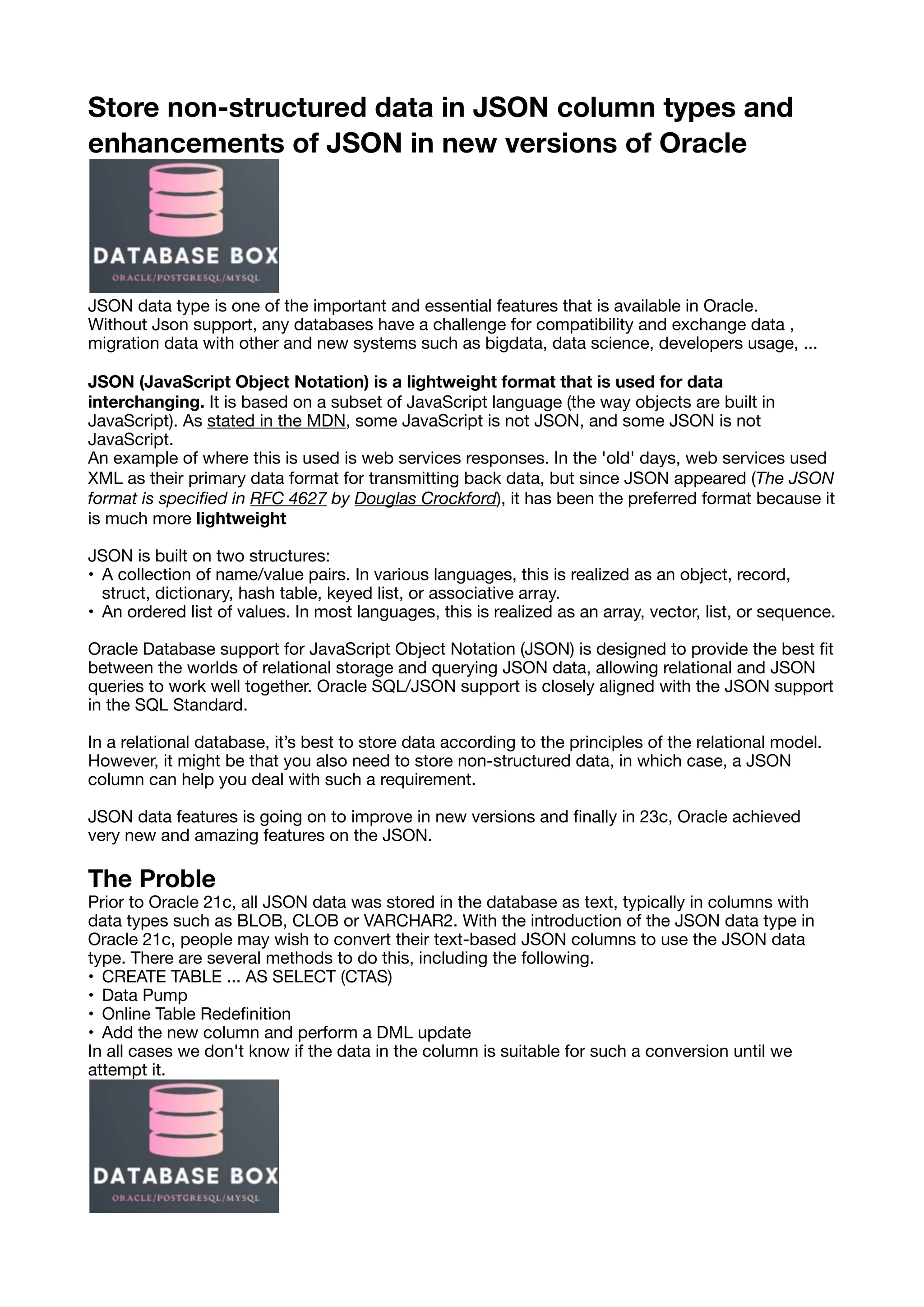 Store non-structured data in JSON column types and enhancements of JSON ...