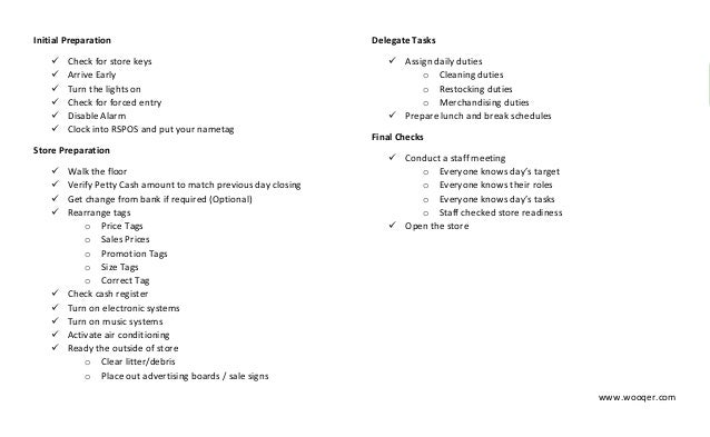store cleaning checklist