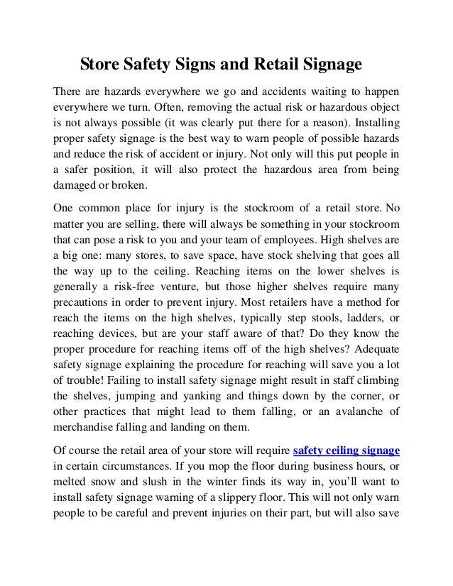 Store safety signs and retail signage