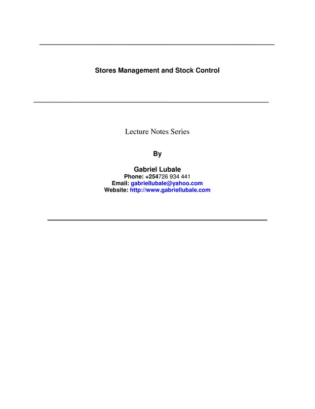 Stores management and stock control PDF