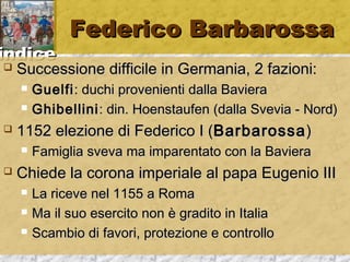 iinnddiiccee 
FFeeddeerriiccoo BBaarrbbaarroossssaa 
 SSuucccceessssiioonnee ddiiffffiicciillee iinn GGeerrmmaanniiaa,, 22 ffaazziioonnii:: 
 GGuueellffii:: dduucchhii pprroovveenniieennttii ddaallllaa BBaavviieerraa 
 GGhhiibbeelllliinnii:: ddiinn.. HHooeennssttaauuffeenn ((ddaallllaa SSvveevviiaa -- NNoorrdd)) 
 11115522 eelleezziioonnee ddii FFeeddeerriiccoo II ((BBaarrbbaarroossssaa)) 
 FFaammiigglliiaa ssvveevvaa mmaa iimmppaarreennttaattoo ccoonn llaa BBaavviieerraa 
 CChhiieeddee llaa ccoorroonnaa iimmppeerriiaallee aall ppaappaa EEuuggeenniioo IIIIII 
 LLaa rriicceevvee nneell 11115555 aa RRoommaa 
 MMaa iill ssuuoo eesseerrcciittoo nnoonn èè ggrraaddiittoo iinn IIttaalliiaa 
 SSccaammbbiioo ddii ffaavvoorrii,, pprrootteezziioonnee ee ccoonnttrroolllloo 
 