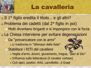 Sintesi Feudalesimo e
investiture
 600 in Francia prevale Ugo Capeto
 Inizia la dinastia dei Capetingi:
 800 Carlo Magno, Sacro Romano Impero
 820-950 periodo di anarchia (Francia, Germania, Italia…)
 951 prevale Ottone I di Sassonia (re d’Italia - a Pavia)
 962 Germania: Sacro Rom. Impero Germanico
 Privilegium Othonis – l’impero “decide” la gerarchia eccles.
 Possibilità di nominare vescovi-conti
 Capitolare Quierzy – Constitutio de Feudis
 Concordato di Worms (situazione ancora ambigua)
 In Italia prevale il Papa, in Germania prevale l’imperatore
 