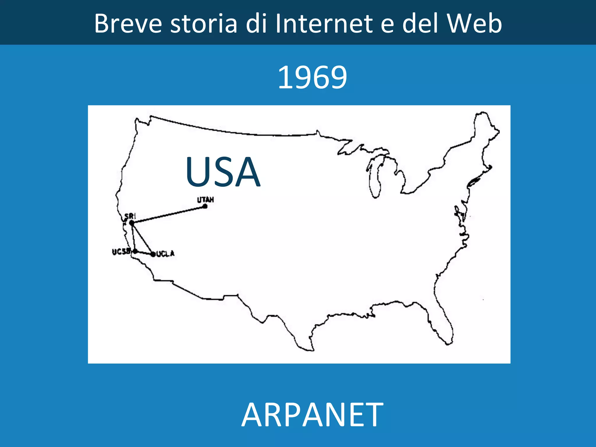 Breve storia di Internet e del Web 1969 ARPANET USA 