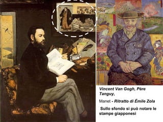 Vincent Van Gogh, Père Tanguy ,  Manet  -  Ritratto di Émile Zola Sullo sfondo si può notare le stampe giapponesi   