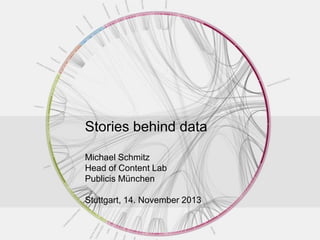 Stories behind data
Michael Schmitz
Head of Content Lab
Publicis München
Stuttgart, 14. November 2013
1

 
