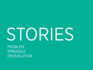 STORIES
PROBLEM
STRUGGLE
(RE)SOLUTION
 