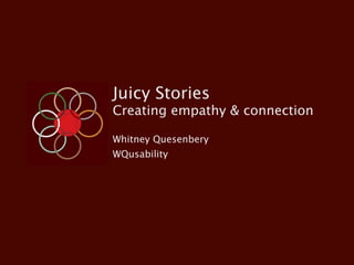 Juicy Stories
Creating empathy & connection

Whitney Quesenbery
WQusability
 