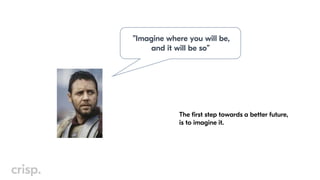 ”Imagine where you will be,
and it will be so”
The first step towards a better future,
is to imagine it.
 