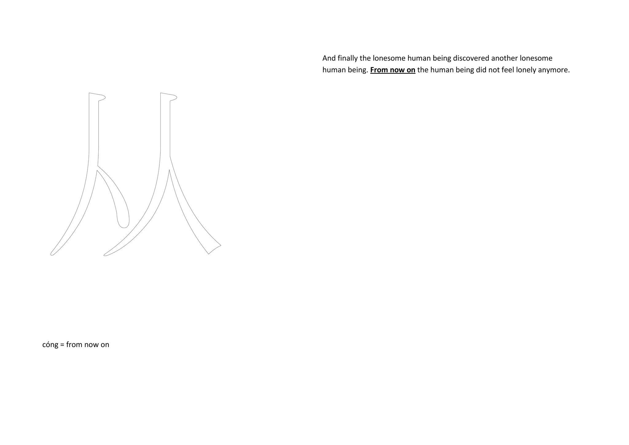 cóng = from now on
And finally the lonesome human being discovered another lonesome
human being. From now on the human being did not feel lonely anymore.
 