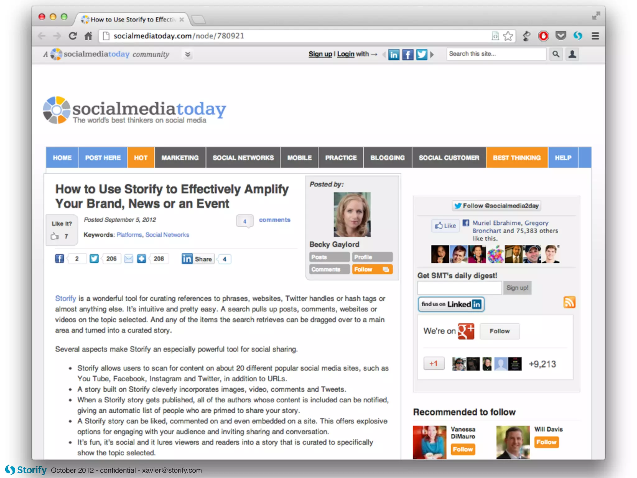 October 2012 - conﬁdential - xavier@storify.com
 