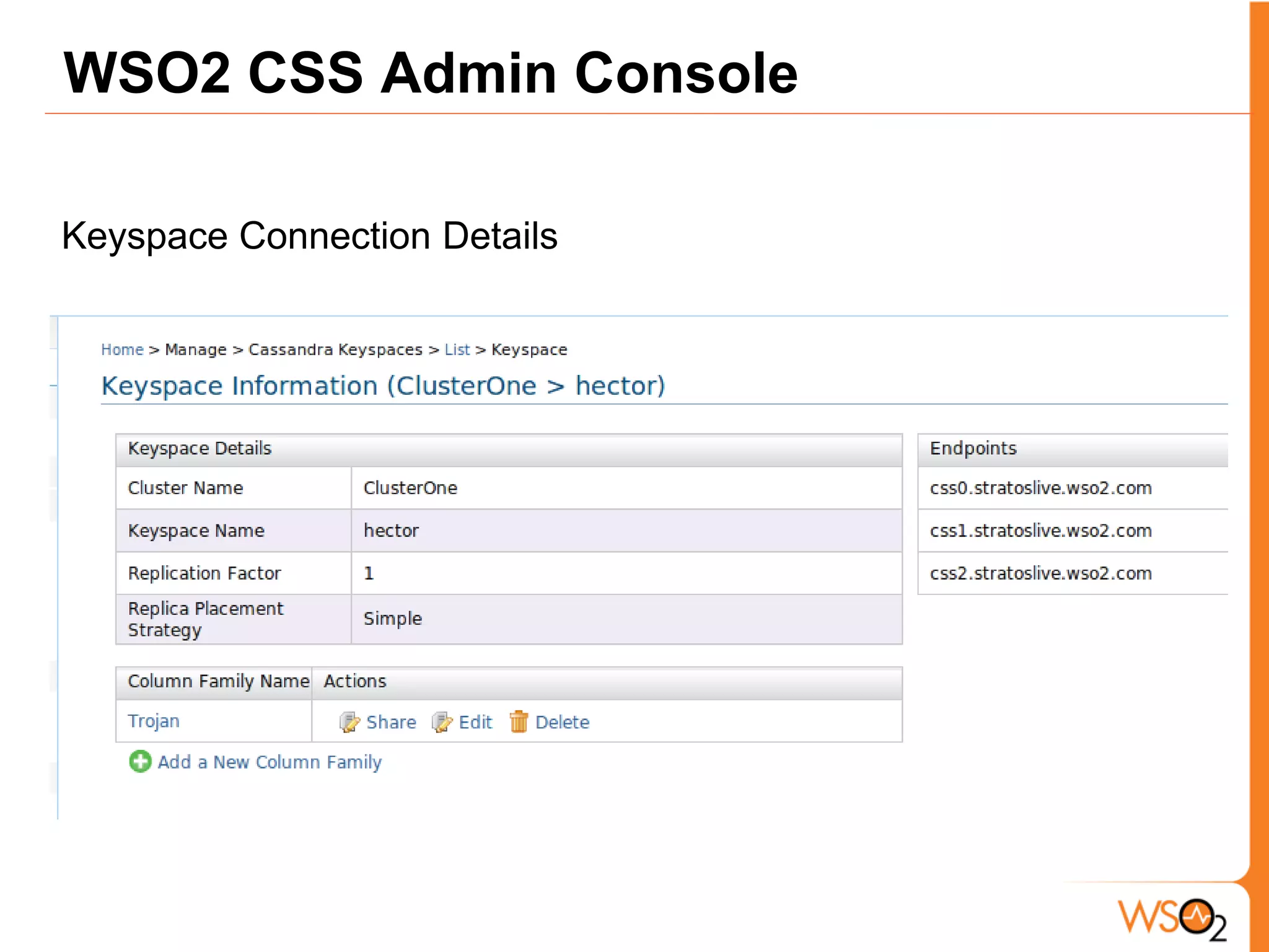 WSO2 CSS Admin Console

Keyspace Connection Details
 
