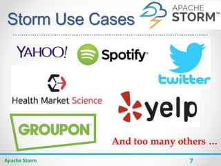 7
Storm Use Cases
Apache Storm
And too many others …
 