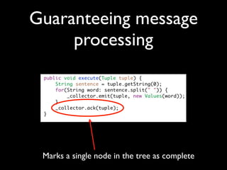 Guaranteeing message
     processing




 Marks a single node in the tree as complete
 