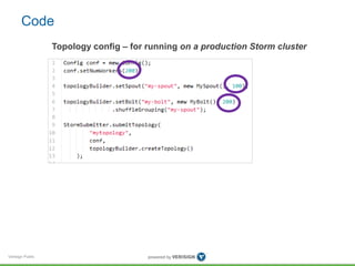 Code 
Verisign Public 
Topology config – for running on a production Storm cluster 
 