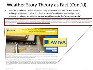 Weather Story Theory as Fact (Cont’d)
• Insurance industry credits Weather Story statement to Environment Canada
although ...