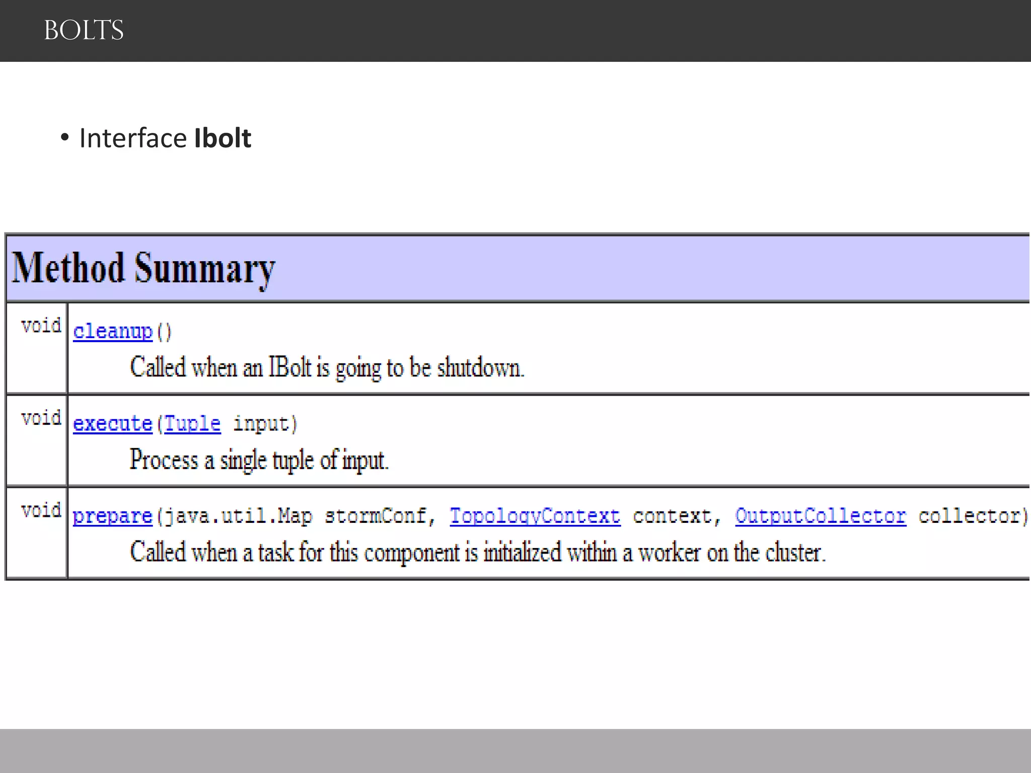 BOLTS
• Interface Ibolt
 