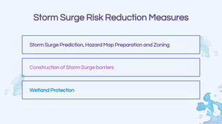 Storm Surge Risk Reduction Measures
Storm Surge Prediction, Hazard Map Preparation and Zoning
Construction of Storm Surge barriers
Wetland Protection
 