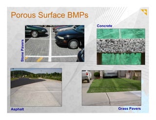 Porous Surface BMPs
                      Concrete
     Stone Pavers




Asphalt                          Grass Pavers
 