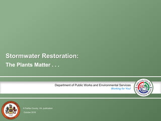 A Fairfax County, VA, publication
Department of Public Works and Environmental Services
Working for You!
Stormwater Restoration:
The Plants Matter . . .
October 2016
 