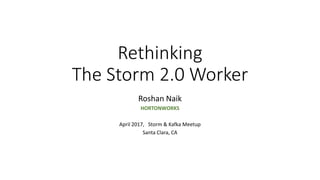 Rethinking
The Storm 2.0 Worker
Roshan Naik
HORTONWORKS
April 2017, Storm & Kafka Meetup
Santa Clara, CA
 