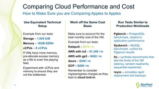 31
Comparing Cloud Performance and Cost
How to Make Sure you are Comparing Apples to Apples
Use Equivalent Technical
Setup...