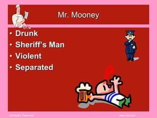 Coleman’s Classroom www.clmn.net
Mr. Mooney
• Drunk
• Sheriff’s Man
• Violent
• Separated
 