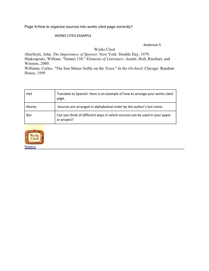 storyboard 1 works cited page in spanish