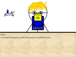 Notes: He brings up his gaming console to the screen as he gets more into it.. Poke Her Face Yellow  Version BOYGAME 