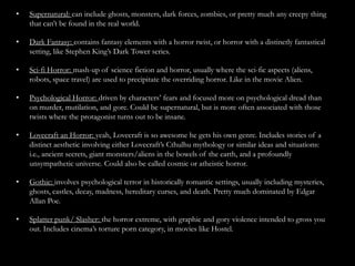 Codes, conventions and sub genre of horrors | PPT