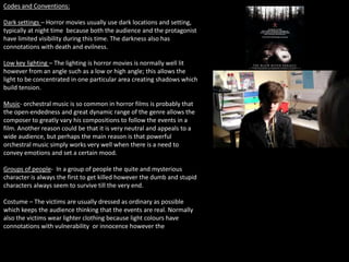 Codes, conventions and sub genre of horrors | PPT