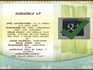 Sequence 19


 Shot Description: 45 cm Birds
          eye-view shot
Transition In: None (continues
       from last sequence)
 Video Image: The Google Plus
 symbol appears in the middle
 and then a green tick covers
               it.
   Audio Recorded: Narration
        Added Audio: None
  Transition Out: Cinematic -
               blur
   Estimated Time of Take: 5
             seconds
        Narration/Script:
    “And hello Google Plus.”
 