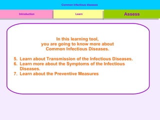 Common infectious diseases  Introduction Learn  Assess ,[object Object],[object Object],[object Object],[object Object],[object Object],[object Object]