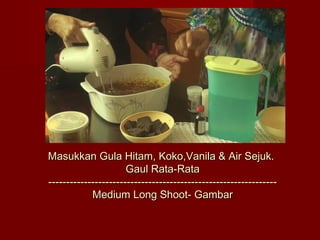 Masukkan Gula Hitam, Koko,Vanila & Air Sejuk.
                      Gaul Rata-Rata
----------------------------------------------------------------
            Medium Long Shoot- Gambar
 