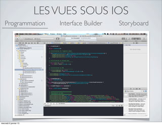 LES VUES SOUS IOS
    Programmation           Interface Builder   Storyboard




mercredi 9 janvier 13
 