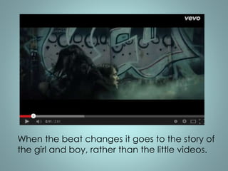 When the beat changes it goes to the story of 
the girl and boy, rather than the little videos. 
 