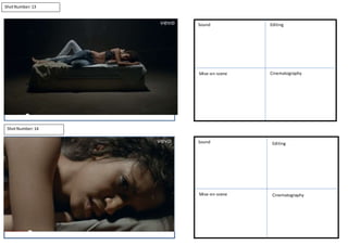 ShotNumber:13
ShotNumber:14
Sound Editing
Mise-en-scene Cinematography
Sound Editing
Mise-en-scene Cinematography
 