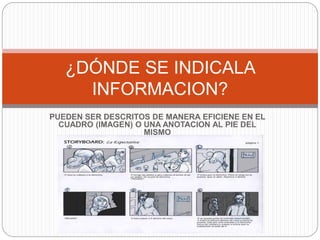 PUEDEN SER DESCRITOS DE MANERA EFICIENE EN EL
CUADRO (IMAGEN) O UNA ANOTACION AL PIE DEL
MISMO
¿DÓNDE SE INDICALA
INFORMACION?
 