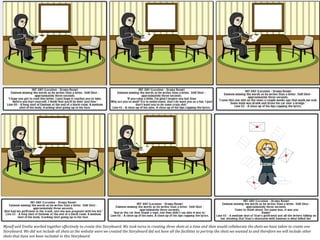 Myself and Emilia worked together effectively to create this Storyboard. We took turns in creating three shots at a time and then would collaborate the shots we have taken to create one
Storyboard. We did not include all shots as the website were we created the Storyboard did not have all the facilities to portray the shots we wanted to and therefore we will include other
shots that have not been included in this Storyboard.
 