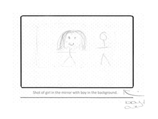 Shot of girl in the mirror with boy in the background.